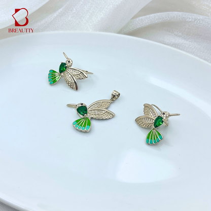 BREAUTTY 925 STERLING SILVER HUMMINGBIRD PENDANT SET WITH GREEN ZIRCON