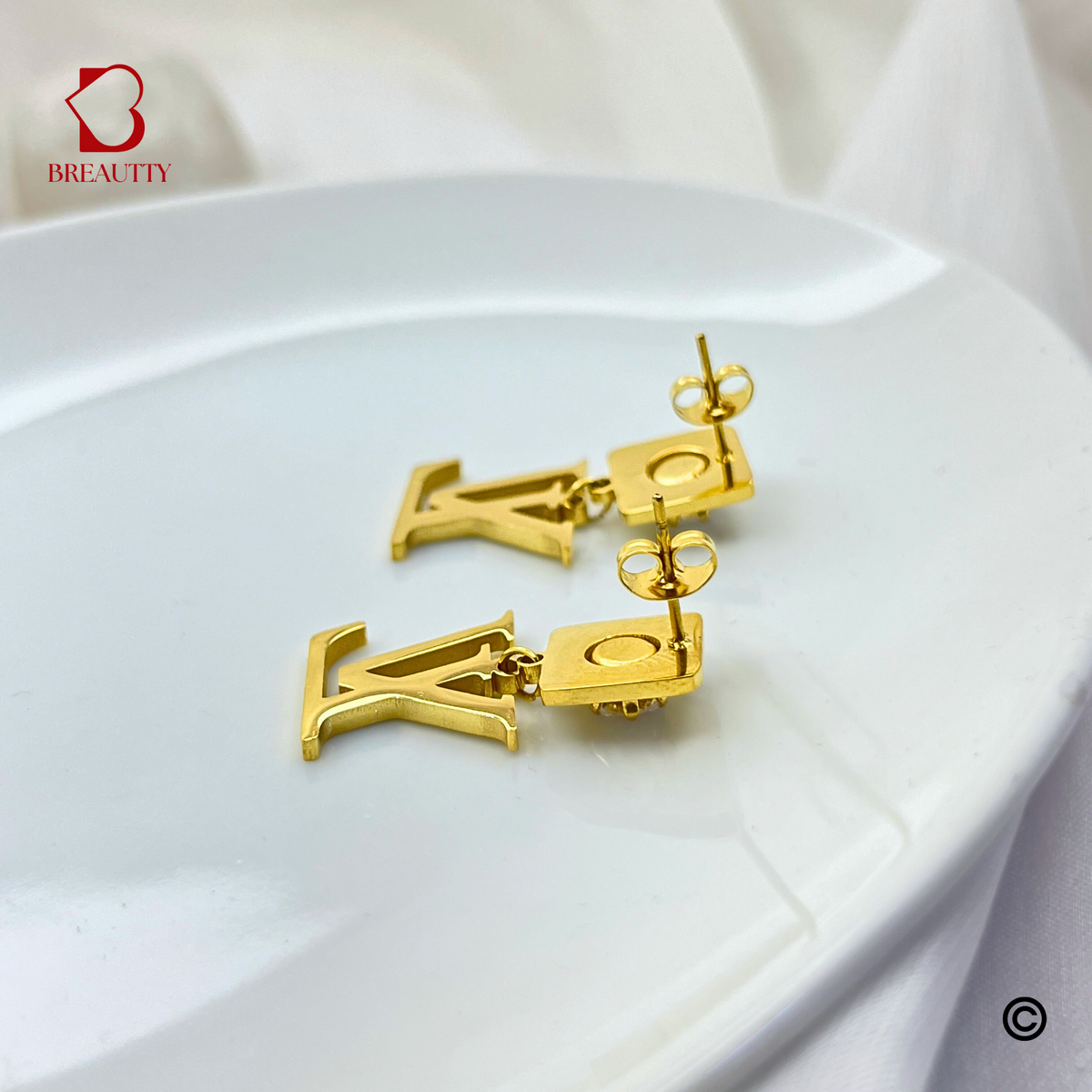 BREAUTTY 18K GOLD PLATED L AND V BRAND INSPIRED EARRINGS FOR WOMAN | DEMIFINE JEWELLERY