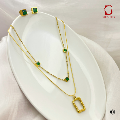 BREAUTTY 18K GOLD PLATED SQUARE EMERALD PENDANT SET