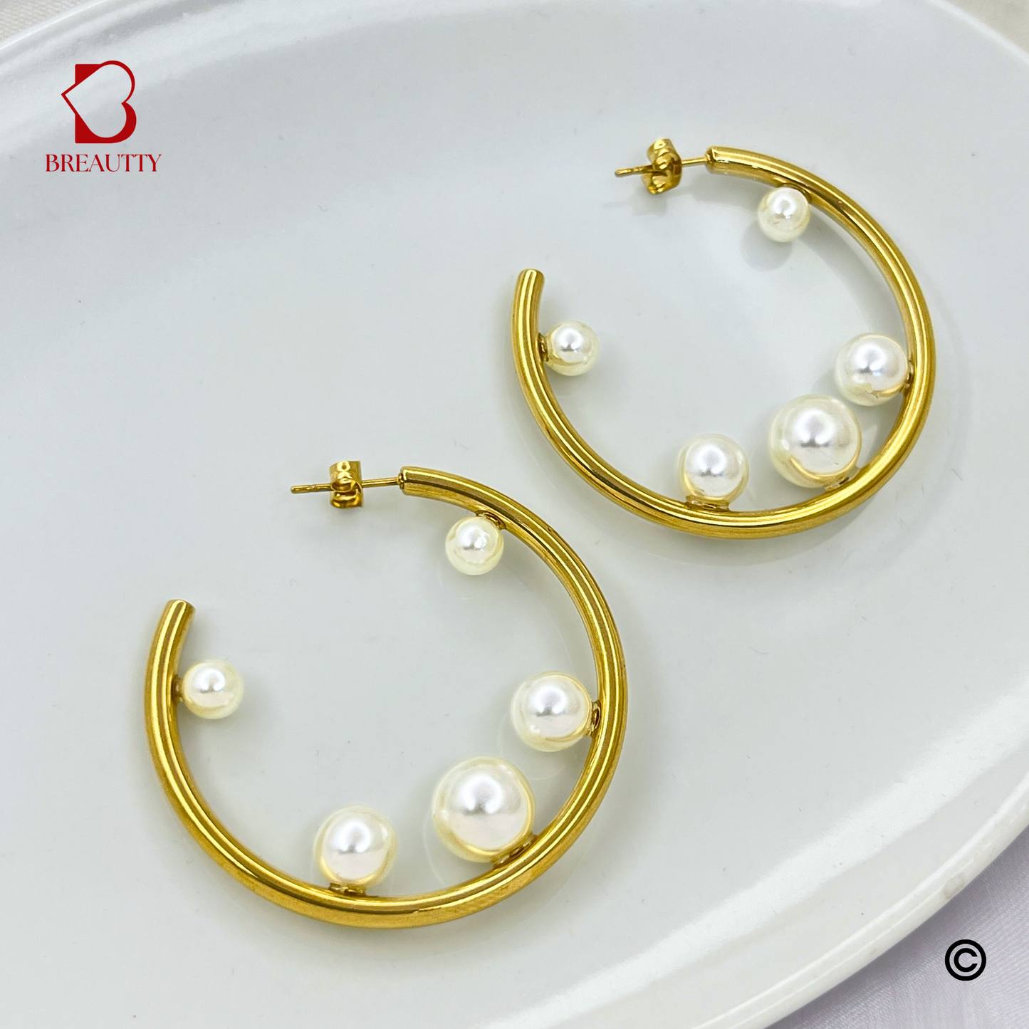 BREAUTTY 18K GOLD PLATED CIRCLE EARRINGS WITH PEARL