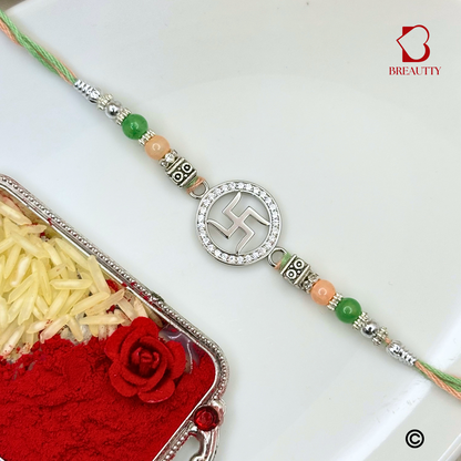 BREAUTTY RAKSHA BANDHAN 925 STERLING SILVER RAKHI  "SWASTIK"    | HALLMARK