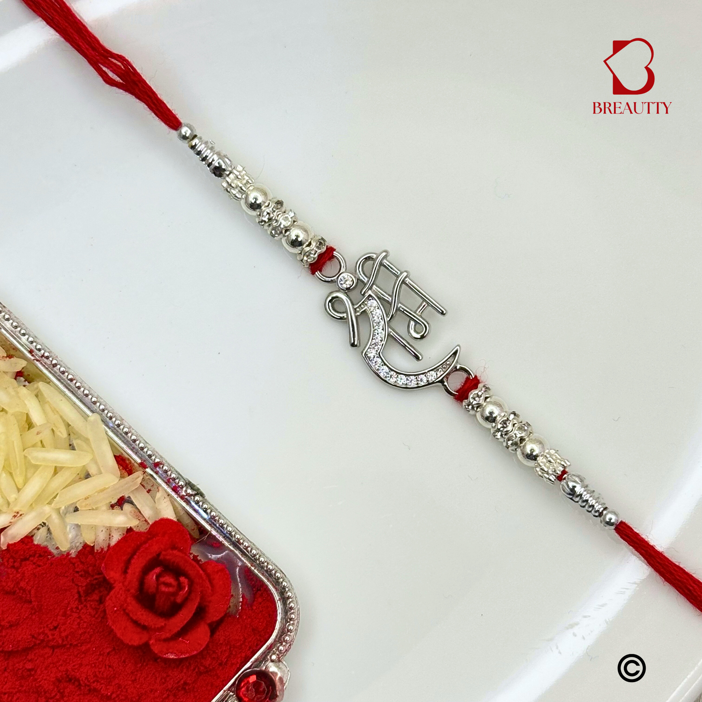BREAUTTY RAKSHA BANDHAN 925 STERLING SILVER RAKHI  "SHRI RAM"  WITH RED THREAD  | HALLMARKED SILVER  RAKHI