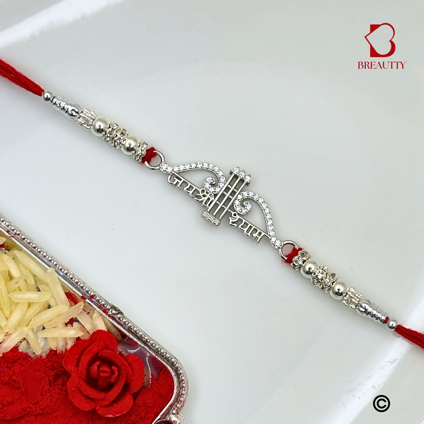 BREAUTTY RAKSHA BANDHAN 925 STERLING SILVER RAKHI  "BAAN"  WITH RED THREAD  | HALLMARKED SILVER  RAKHI