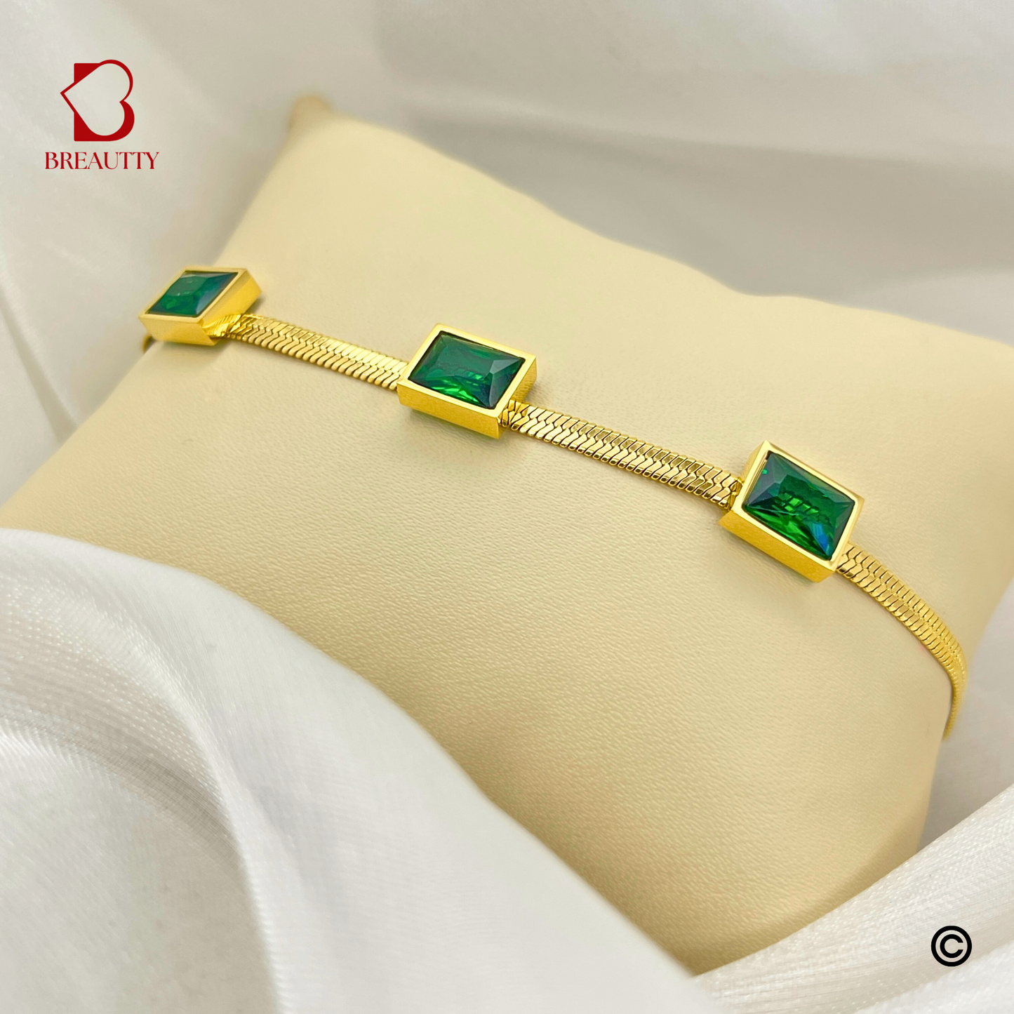 BREAUTTY 18K GOLD PLATED GREEN STONE STUDDED BRACELET