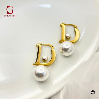 BREAUTTY 18K GOLD PLATED D-SHAPE  DIOR INSPIRED EARRING