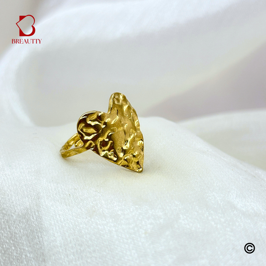 BREAUTTY GOLDEN  HAMMERED HEART RING |ADJUSTABLE