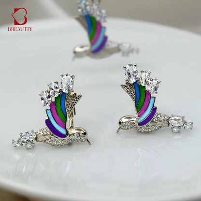 BREAUTTY 925 STERLING SILVER RAINBOW HUMMINGBIRD PENDANT SET