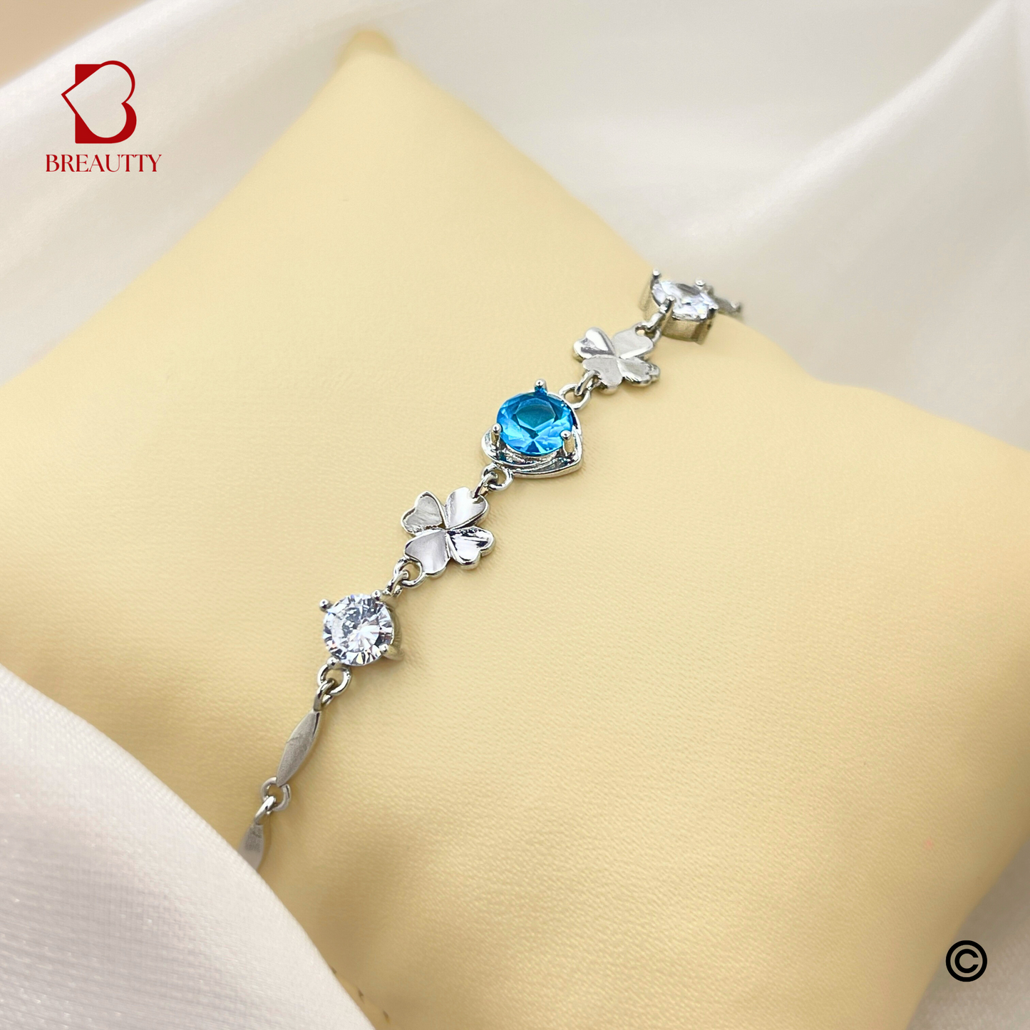 BREAUTTY 925 STERLING SILVER HEART SHAPE WITH AQUA COLOUR BRACELET | ADJUSTABLE