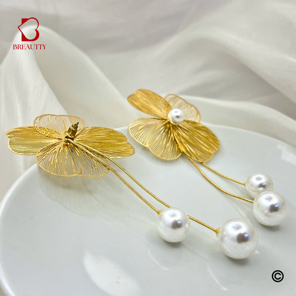 BREAUTTY 18K GOLD PLATED ATTRACTIVE FLOWER EARRINGS WITH PEARL