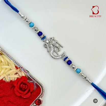 BREAUTTY RAKSHA BANDHAN 925 STERLING SILVER RAKHI  "SHRI RAM"  WITH BLUE THREAD  | HALLMARKED SILVER  RAKHI