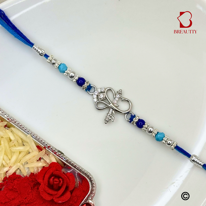 BREAUTTY RAKSHA BANDHAN 925 STERLING SILVER RAKHI  "GANESHA"  WITH BLUE THREAD  | HALLMARKED SILVER  RAKHI
