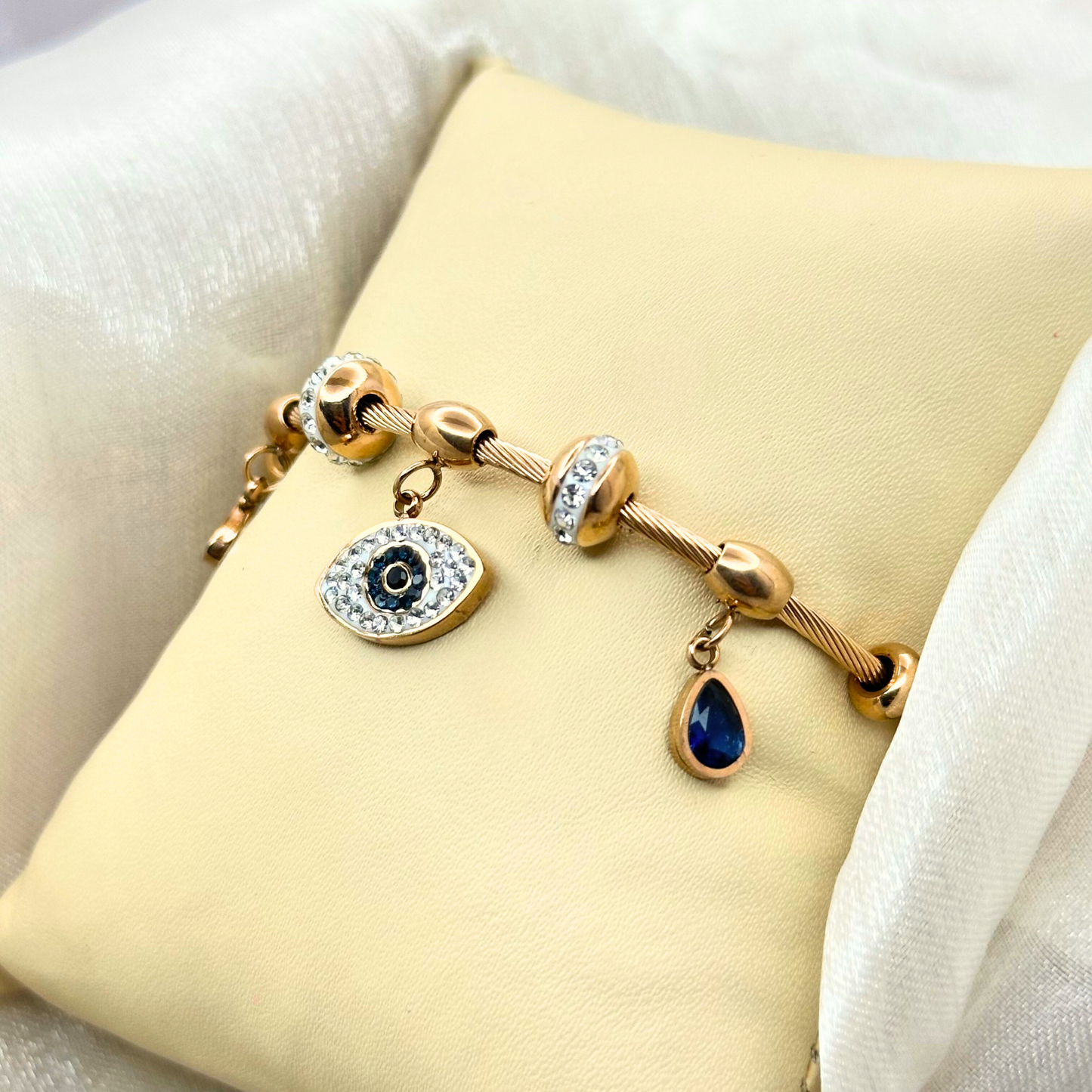 BREAUTTY EVIL EYE BANGLE STYLE BRACELET IN ROSE GOLD | ADJUSTABLE