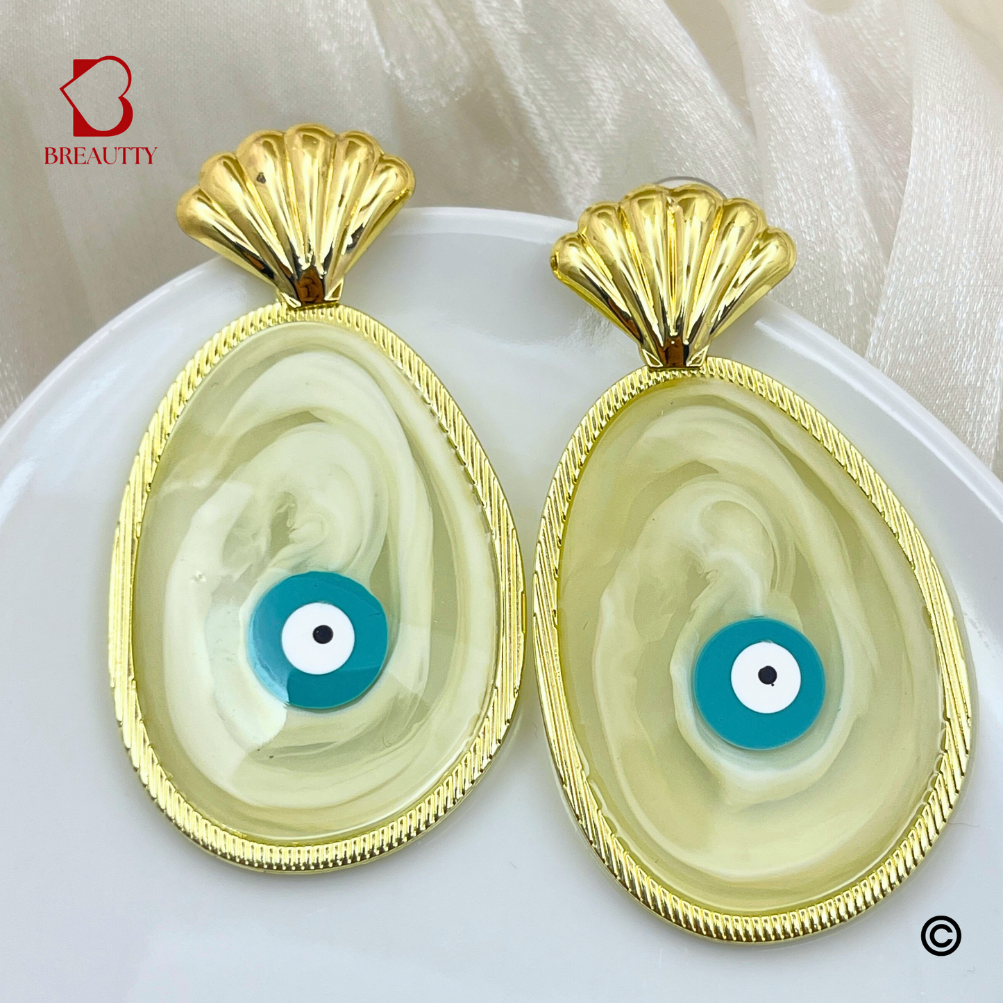 BREAUTTY 18K GOLD PLATED RESIN EVIL EYE EARRINGS
