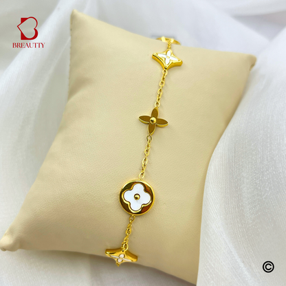 BREAUTTY 18K GOLD PLATED WHITE CLOVE BRACELET | WATERPROOF