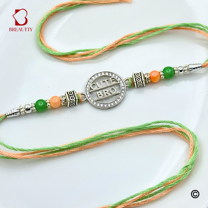 BREAUTTY RAKSHA BANDHAN 925 STERLING SILVER RAKHI  "CUTE"  WITH GREEN THREAD  | HALLMARKED SILVER  RAKHI
