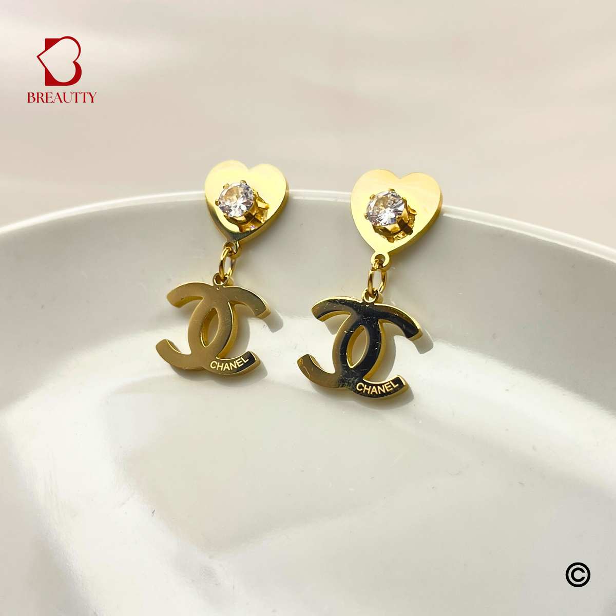 BREAUTTY 18K GOLD PLATED BRAND  INSPIRED WITH HEART EARRING