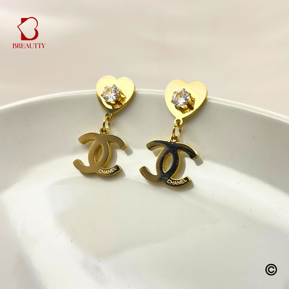 BREAUTTY 18K GOLD PLATED CHANEL INSPIRED WITH HEART EARRING