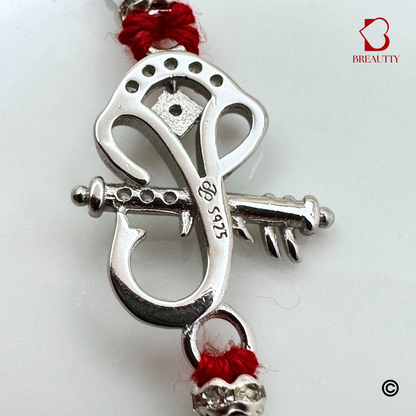BREAUTTY RAKSHA BANDHAN 925 STERLING SILVER RAKHI  "GANESHA"  WITH BLUE THREAD  | HALLMARKED SILVER  RAKHI