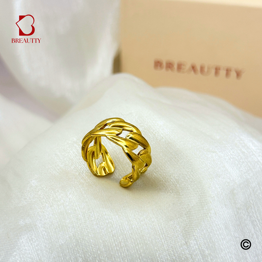 BREAUTTY BRAIDED TEXTURED 18K GOLD PLATED LIGHTWEIGHT WATERPROOF RING – ADJUSTABLE