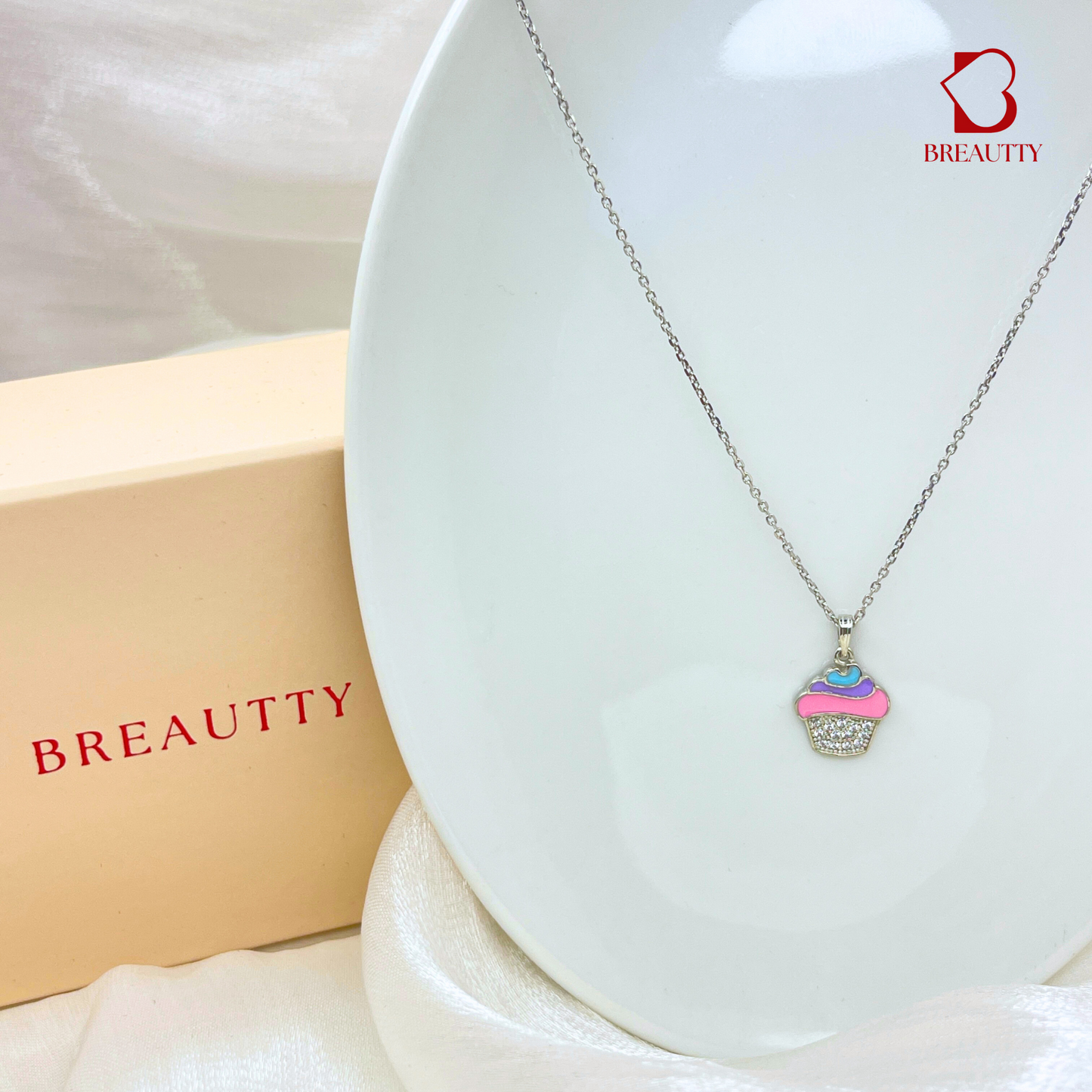 BREAUTTY CUPCAKE SILVER NECKPIECE FOR GIRLS - 925 STERLING SILVER PENDANT FOR KIDS