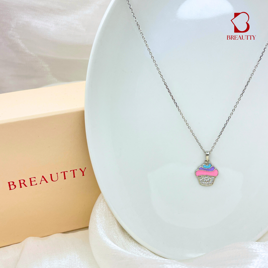 BREAUTTY CUPCAKE SILVER NECKPIECE FOR GIRLS - 925 STERLING SILVER PENDANT FOR KIDS