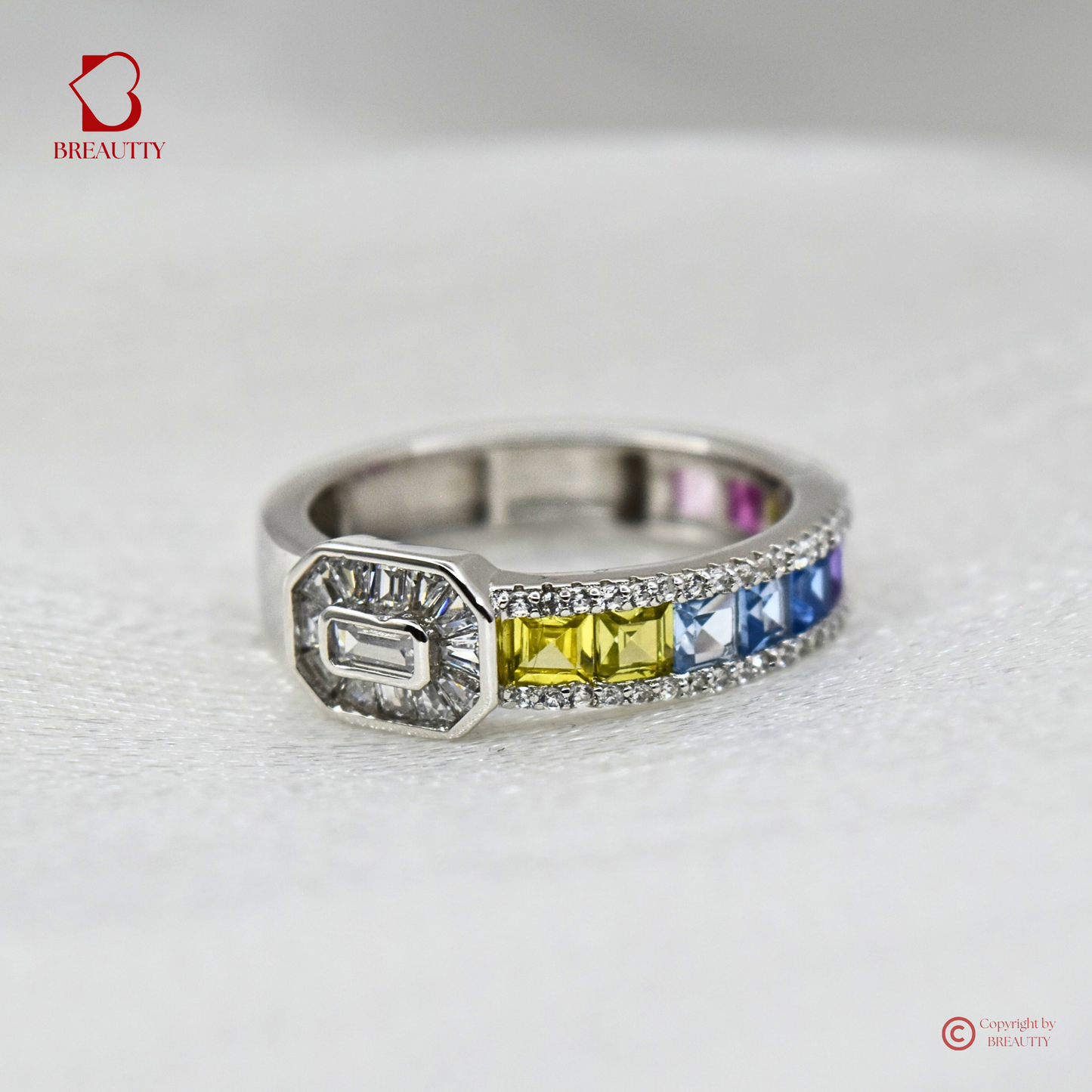 BREAUTTY COLOURFUL 925 STERLING SILVER BAND IN RING