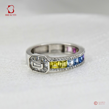 BREAUTTY COLOURFUL 925 STERLING SILVER BAND IN RING