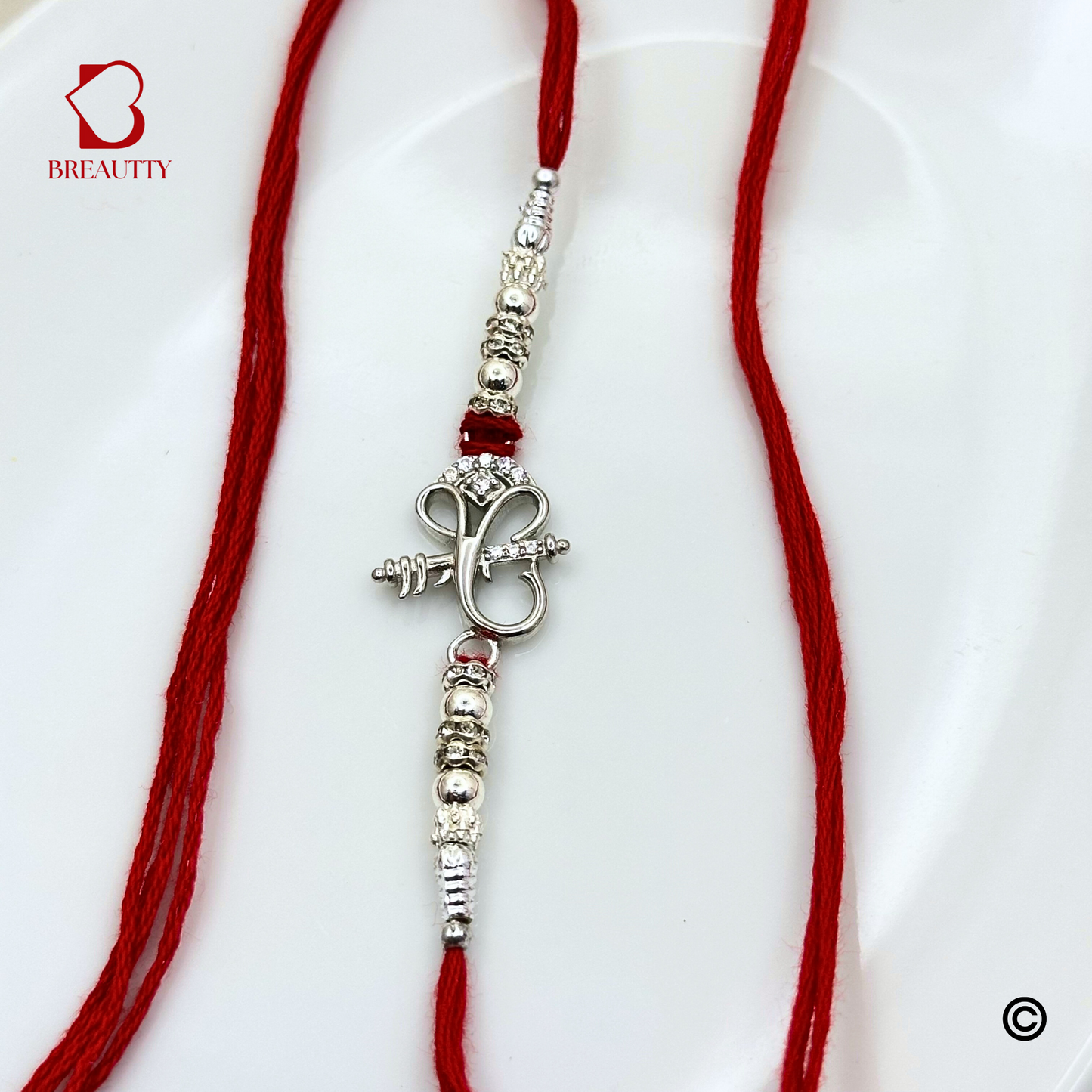 BREAUTTY RAKSHA BANDHAN 925 STERLING SILVER RAKHI  "GANESHA"  WITH RED THREAD  | HALLMARKED SILVER  RAKHI