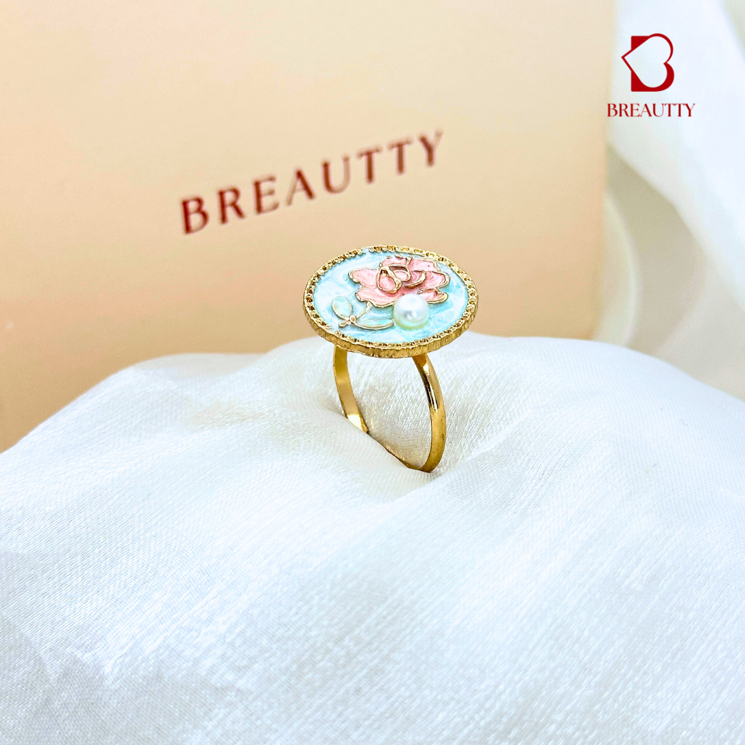 BREAUTTY SEA BLUE ENAMEL PEARL RING  | ADJUSTABLE | DAILY WEAR | AFFORDABLE LUXURY