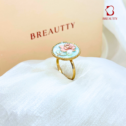 BREAUTTY SEA BLUE ENAMEL PEARL RING  | ADJUSTABLE | DAILY WEAR | AFFORDABLE LUXURY
