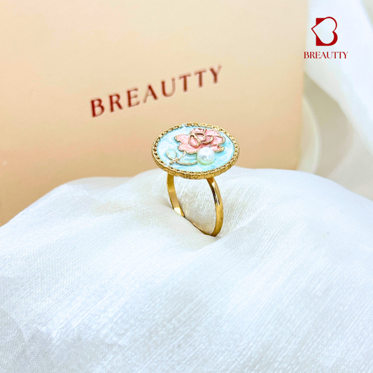 BREAUTTY SEA BLUE ENAMEL PEARL RING  | ADJUSTABLE | DAILY WEAR | AFFORDABLE LUXURY