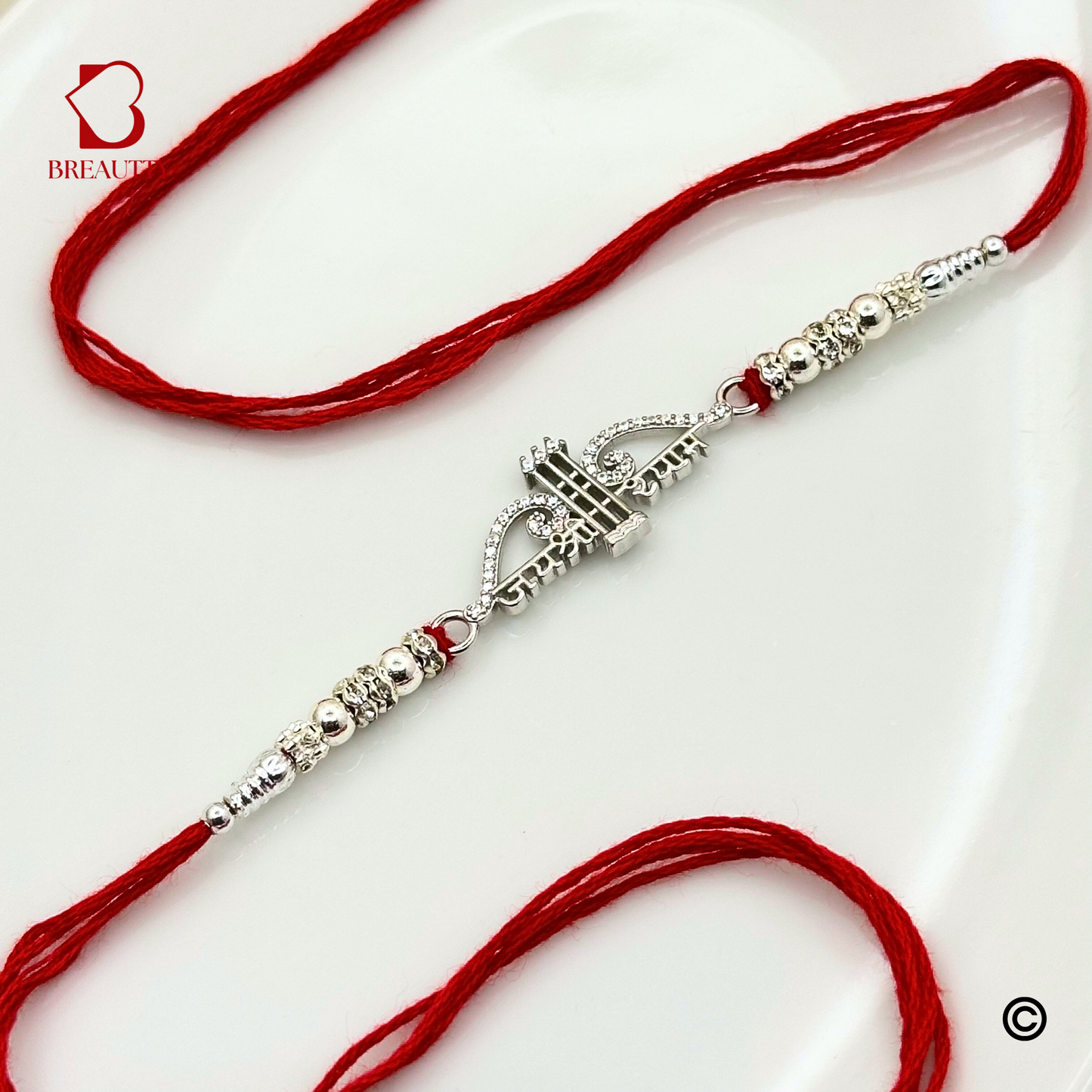 BREAUTTY RAKSHA BANDHAN 925 STERLING SILVER RAKHI  "BAAN"  WITH RED THREAD  | HALLMARKED SILVER  RAKHI