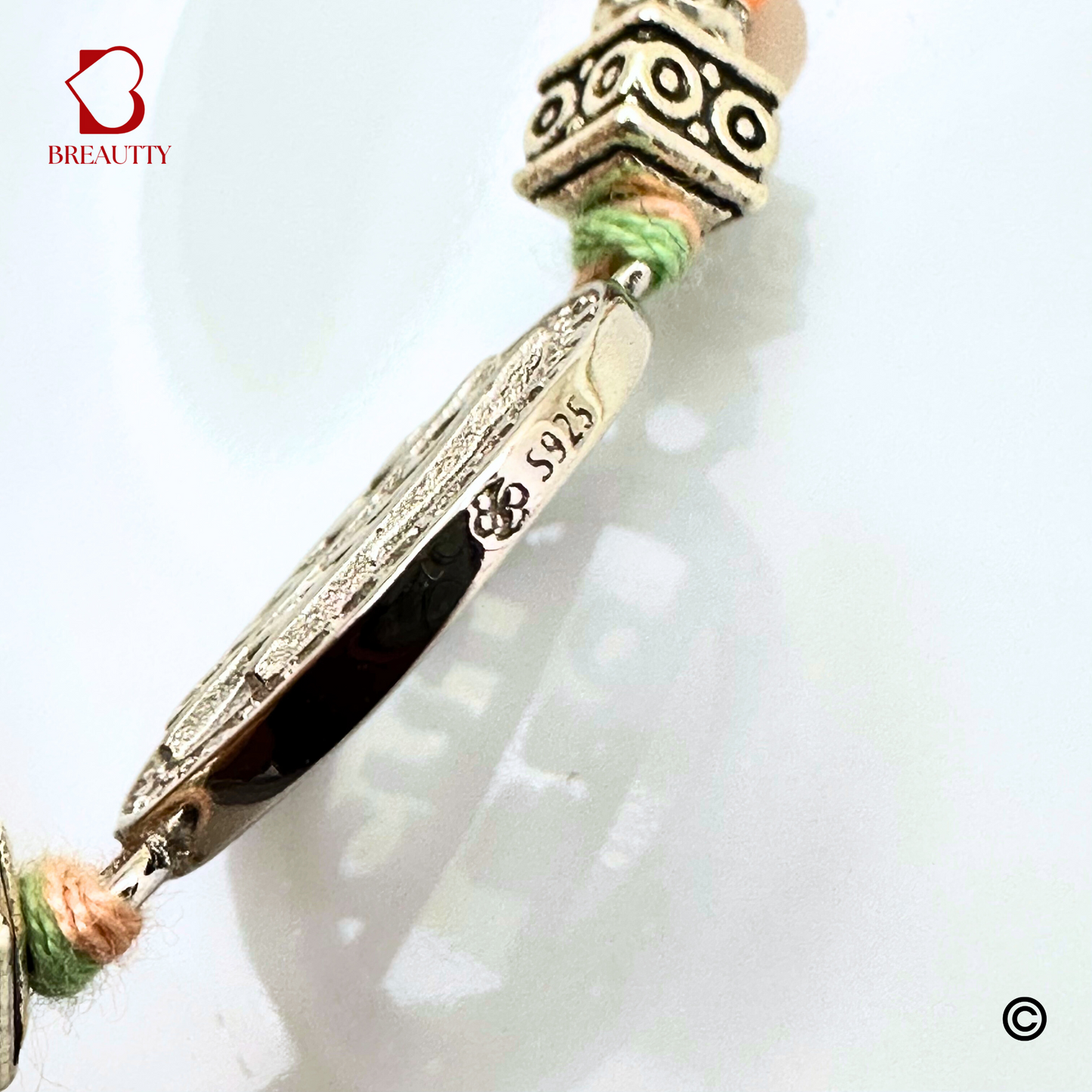 BREAUTTY RAKSHA BANDHAN 925 STERLING SILVER RAKHI  "CUTE"  WITH GREEN THREAD  | HALLMARKED SILVER  RAKHI