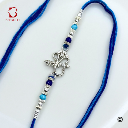 BREAUTTY RAKSHA BANDHAN 925 STERLING SILVER RAKHI  "GANESHA"  WITH BLUE THREAD  | HALLMARKED SILVER  RAKHI