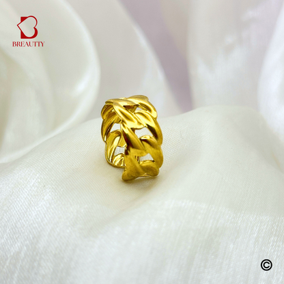 BREAUTTY BRAIDED TEXTURED 18K GOLD PLATED LIGHTWEIGHT WATERPROOF RING – ADJUSTABLE