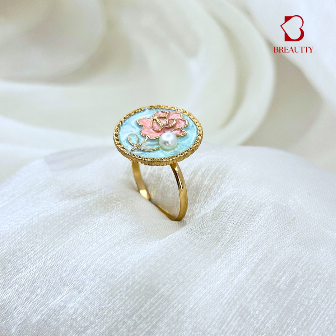BREAUTTY SEA BLUE ENAMEL PEARL RING  | ADJUSTABLE | DAILY WEAR | AFFORDABLE LUXURY