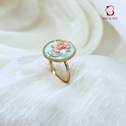 BREAUTTY SEA BLUE ENAMEL PEARL RING  | ADJUSTABLE | DAILY WEAR | AFFORDABLE LUXURY