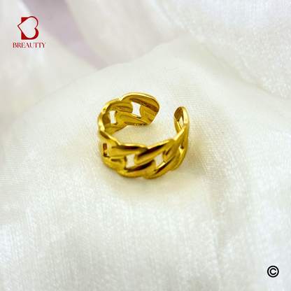BREAUTTY BRAIDED TEXTURED 18K GOLD PLATED LIGHTWEIGHT WATERPROOF RING – ADJUSTABLE