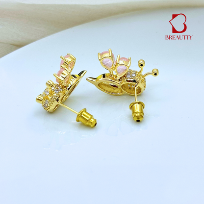 BREAUTTY HONEY BEE EARRINGS – 18K GOLD PLATED WITH PINK HEART WINGS