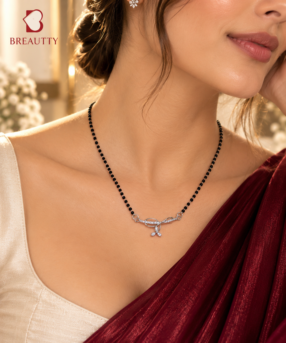 BREAUTTY 92.5 STERLING SILVER ARNA MANGALSUTRA | LIGHTWEIGHT SILVER MANGALSUTRA