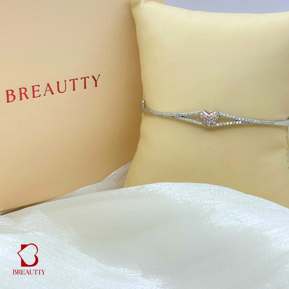BREAUTTY PURE 92.5 STERLING SILVER HEART BRACELET IN DUAL TONE ROSE GOLD AND SILVER | ADJUSTABLE