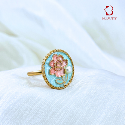 BREAUTTY SEA BLUE ENAMEL PEARL RING  | ADJUSTABLE | DAILY WEAR | AFFORDABLE LUXURY