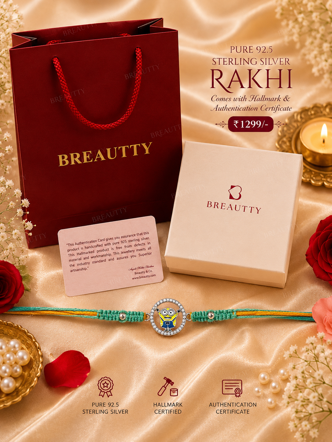 PURE 925 STERLING SILVER MINIONS RAKHI FOR KIDS | WATERPROOF