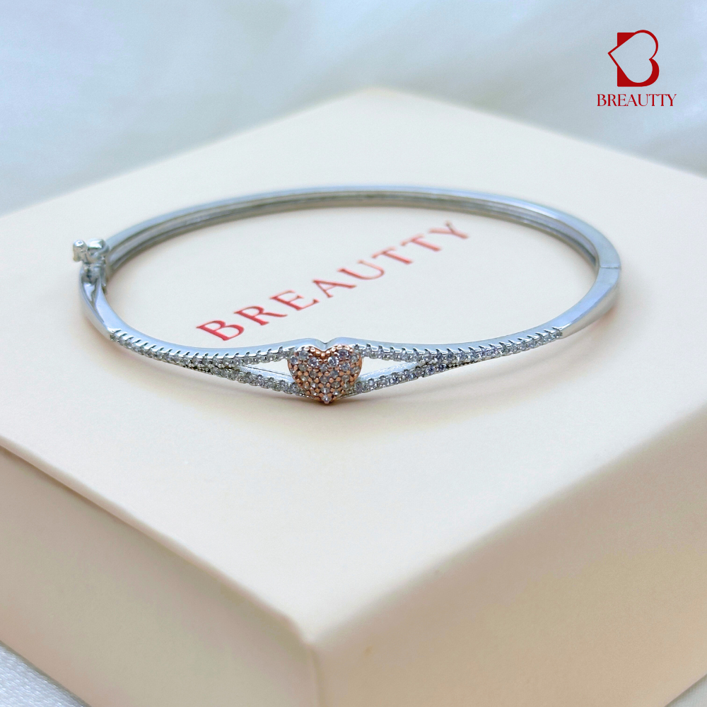 BREAUTTY PURE 92.5 STERLING SILVER HEART BRACELET IN DUAL TONE ROSE GOLD AND SILVER | ADJUSTABLE