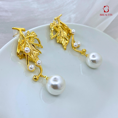 BREAUTTY GOLDEN LEAF WITH PEARL EARRINGS