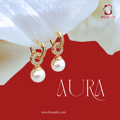 BREAUTTY PEARL AURA EARRINGS – ELEGANT GOLD PLATED DROP DESIGN FOR WOMEN