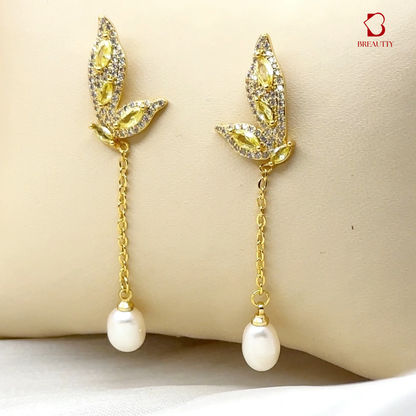 BREAUTTY SERAPHINA BUTTERFLY PEARL SET | 18K GOLD PLATED NECKLACE AND EARRINGS FOR WOMEN