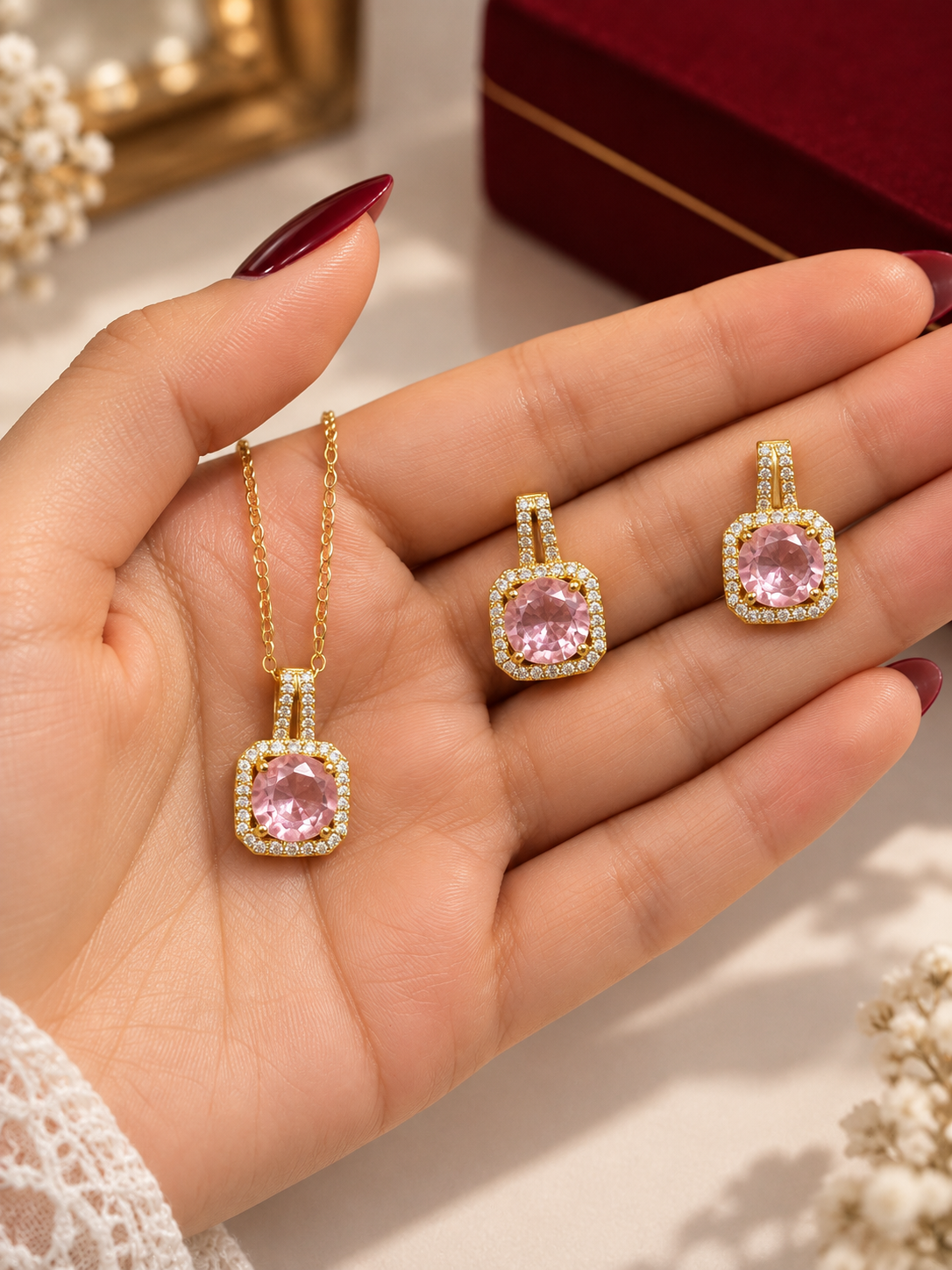 BREAUTTY PINK ELEGANCE  18K GOLD-PLATED STAINLESS STEEL JEWELLERY