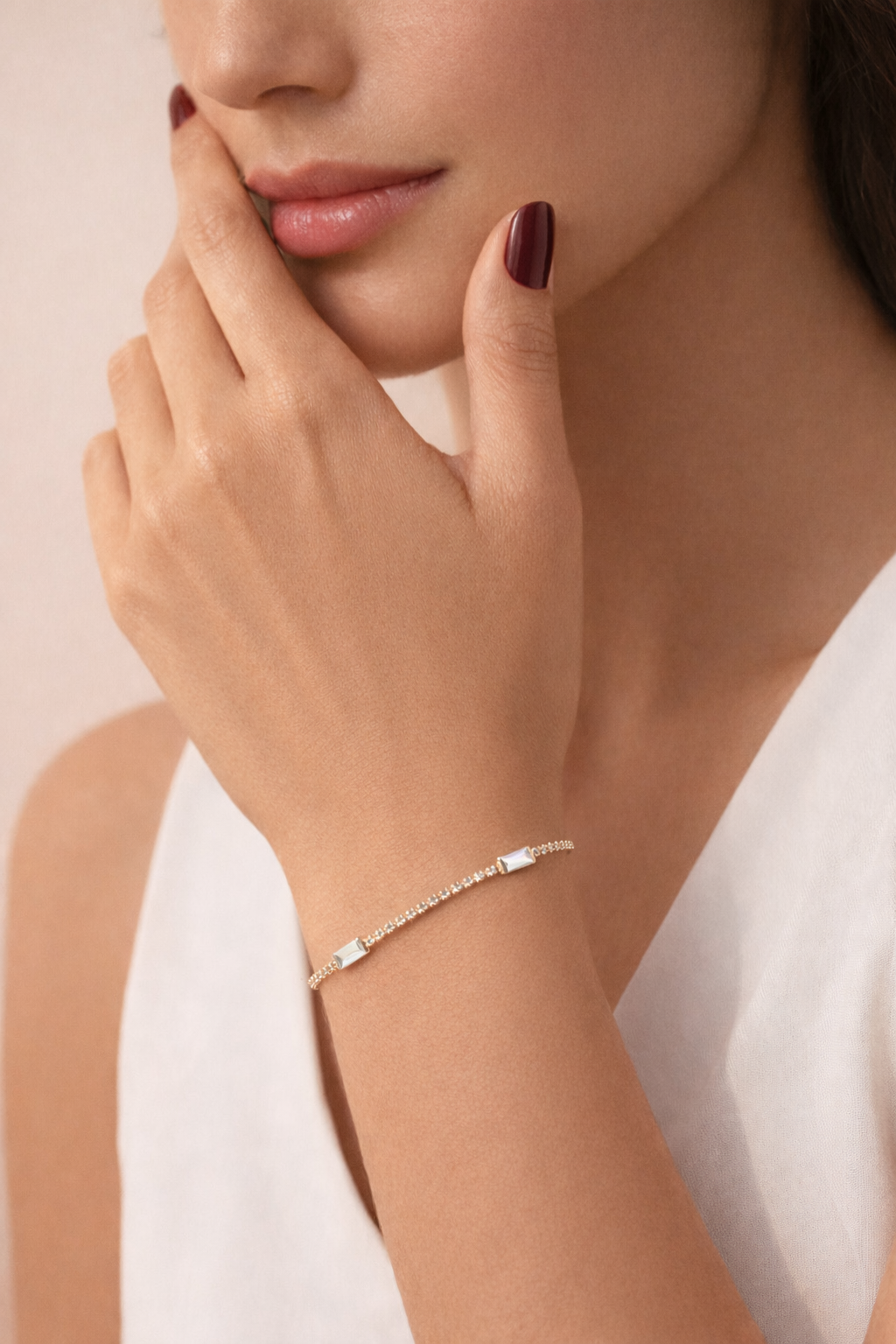 BREAUTTY 18K GOLD PLATED STYLISH SQUARE CRYSTAL TENNIS BRACELET IN CHAIN | WATERPROOF