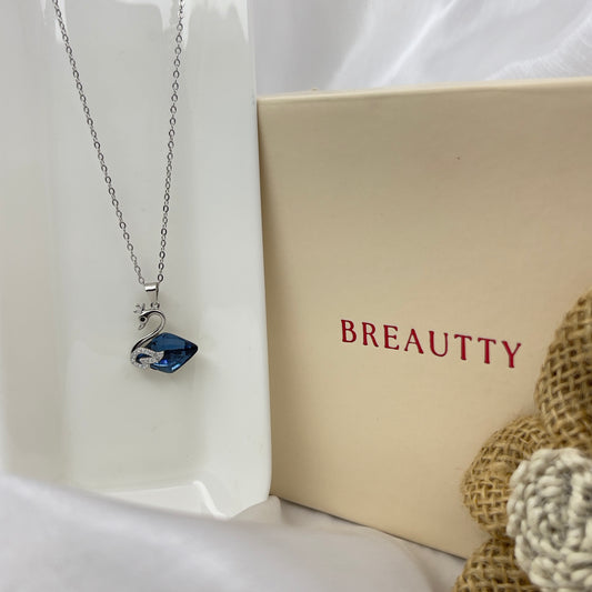 BREAUTTY 925 STERLING SILVER BLUE CRYSTAL SWAN PENDANT AND CHAIN | RHODIUM POLISHED